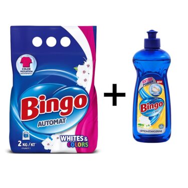 Bingo detergent pudra 2kg, 2in1 alb si color + Bingo detergent de vase