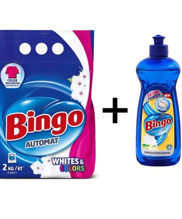 Bingo detergent pudra 2kg, 2in1 alb si color + Bingo detergent de vase