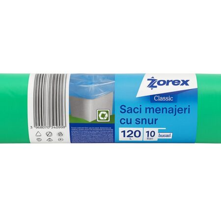 Zorex saci menajeri verzi snur 120l 10buc/rola