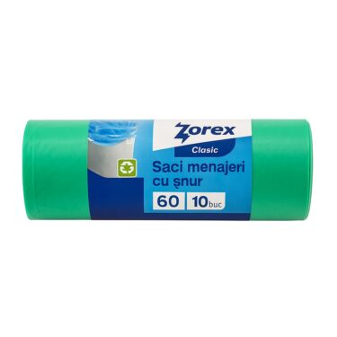 Zorex saci menajeri verzi cu snur 60l 10buc/set